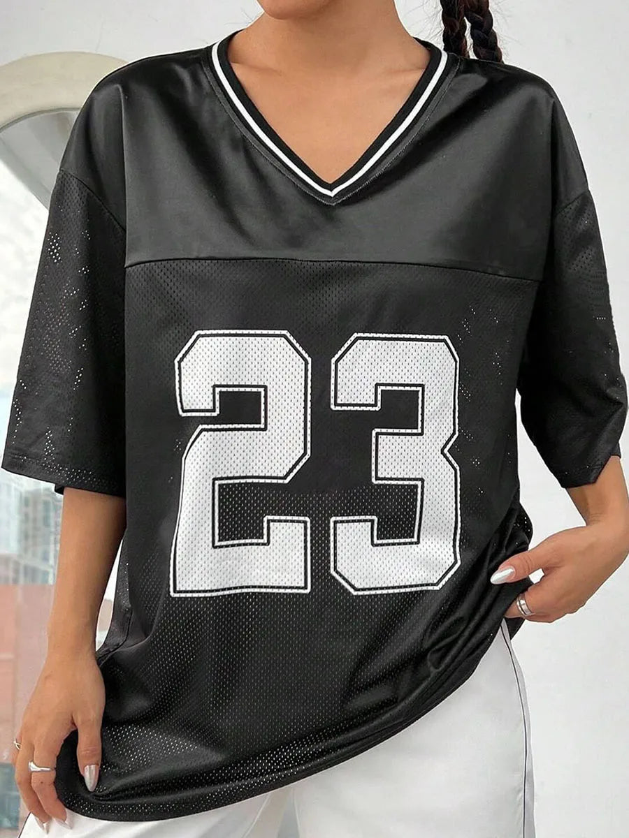 V-Neck Number Print Tee